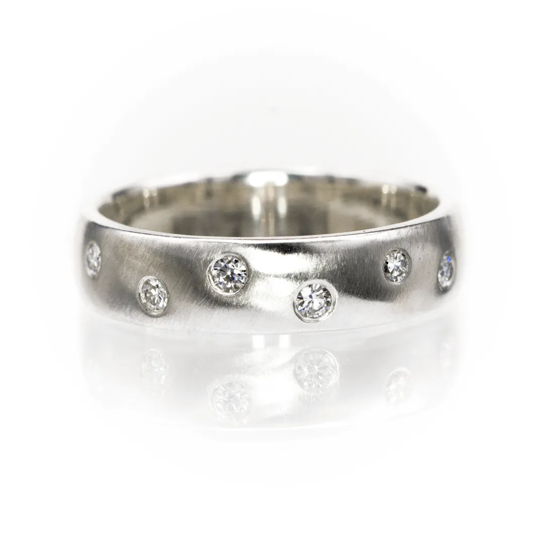 Moissanite Wedding Ring, Random Moissanite Flush Set Band