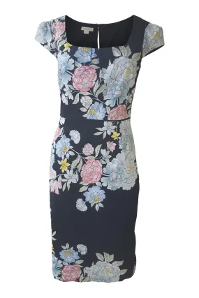 MONSOON Black Floral Print Vintage Style Pin-Up Wiggle Dress (UK 10)