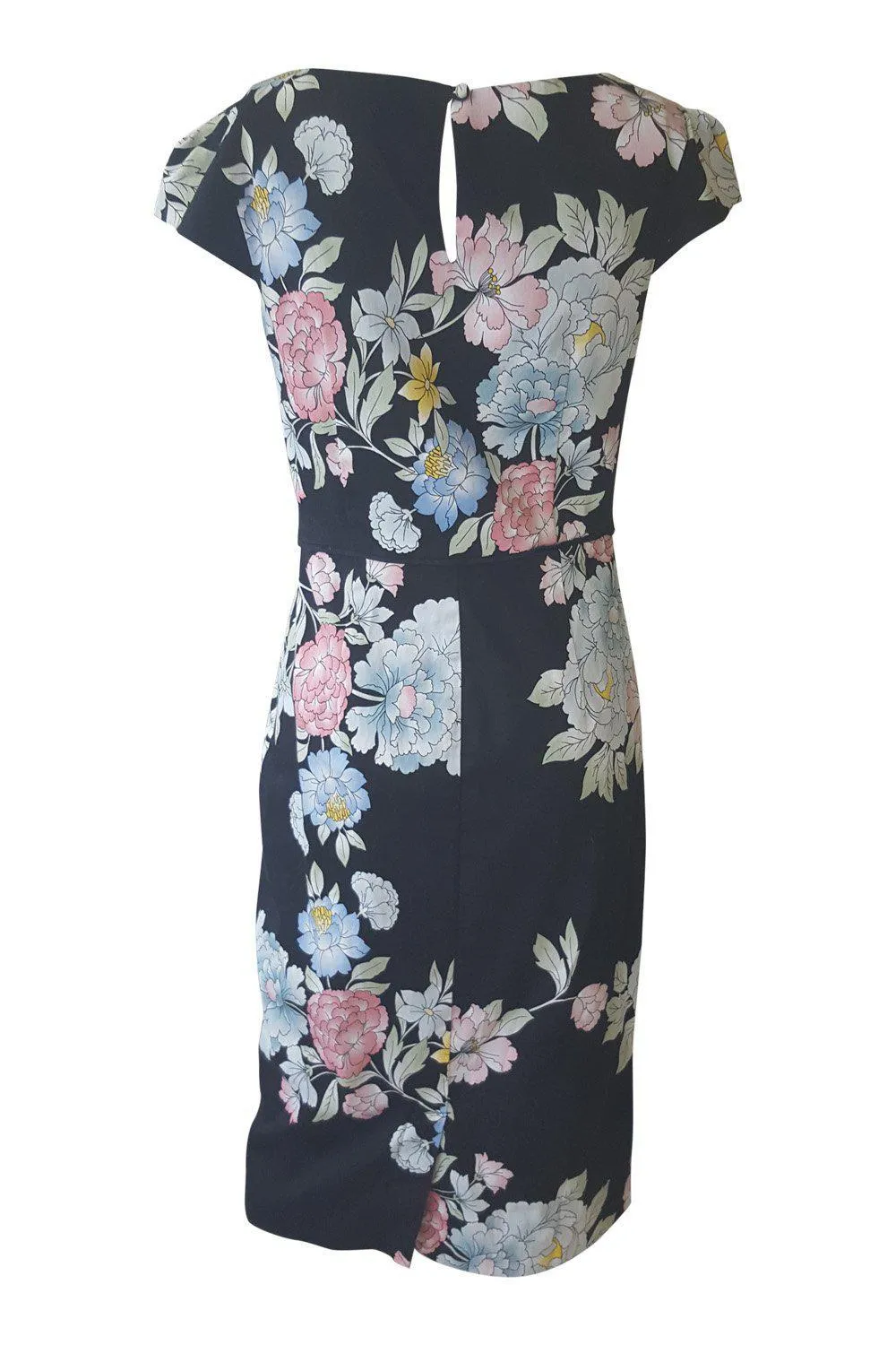 MONSOON Black Floral Print Vintage Style Pin-Up Wiggle Dress (UK 10)