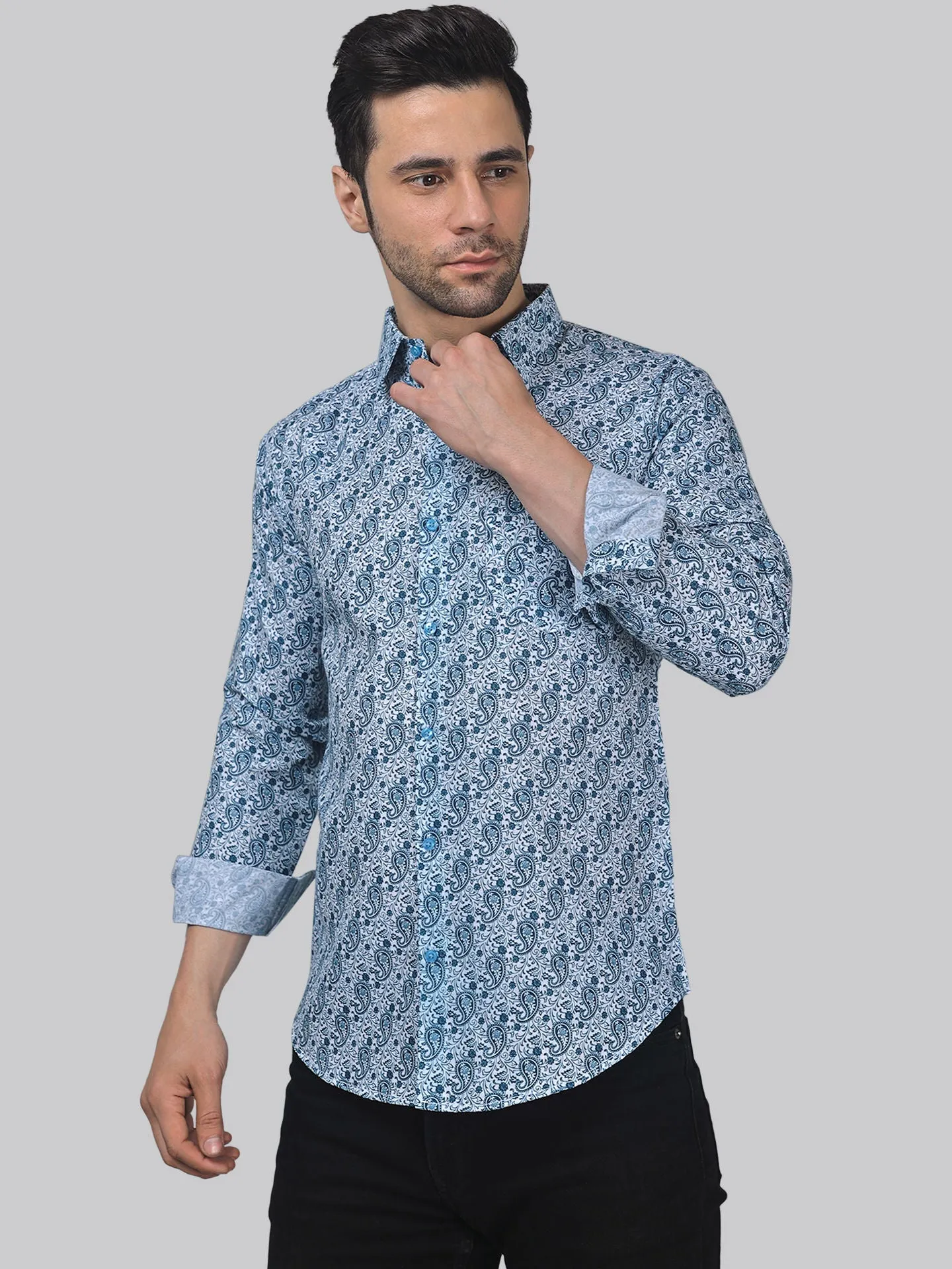 Mystic Men's Printed Full Sleeve Cotton Button-Up Shirt For Men