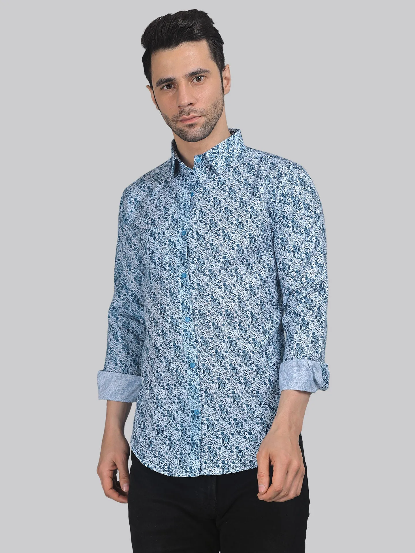 Mystic Men's Printed Full Sleeve Cotton Button-Up Shirt For Men