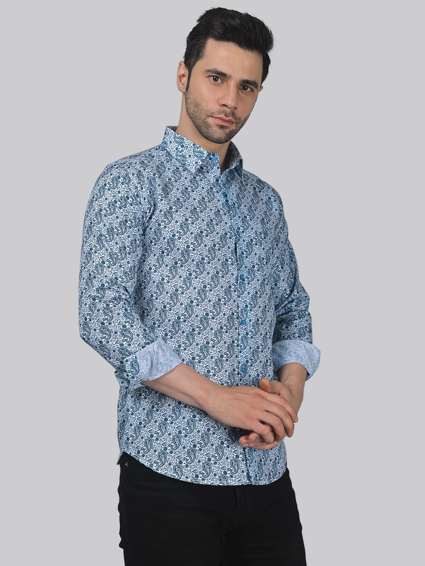 Mystic Men's Printed Full Sleeve Cotton Button-Up Shirt For Men