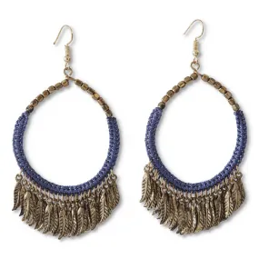 Navy Wrap and Bead Hoop Earring