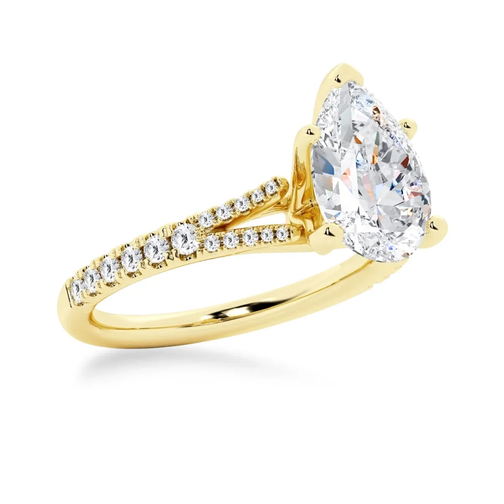 NEW Pear Shaped Split-Shank Moissanite Engagement Ring