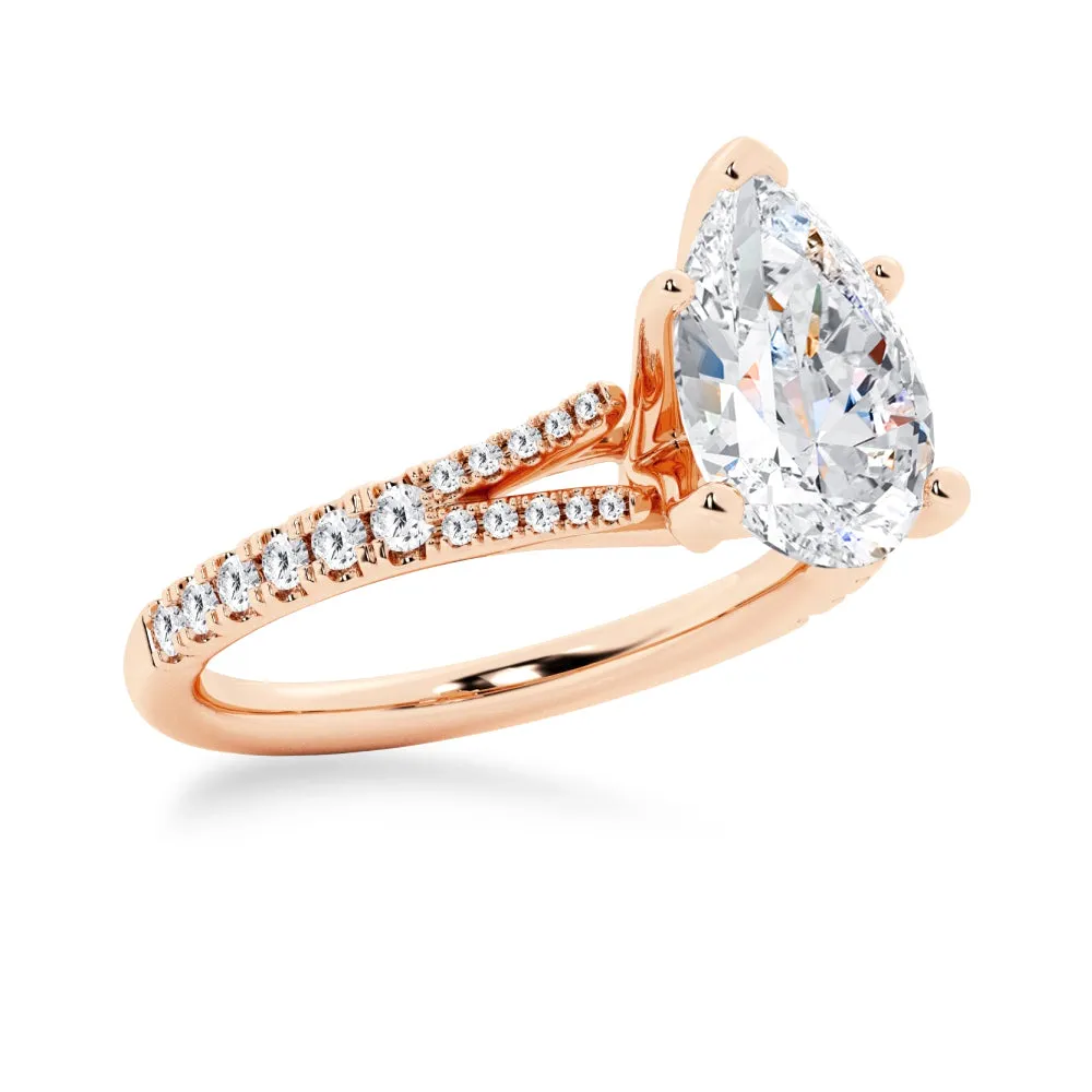 NEW Pear Shaped Split-Shank Moissanite Engagement Ring