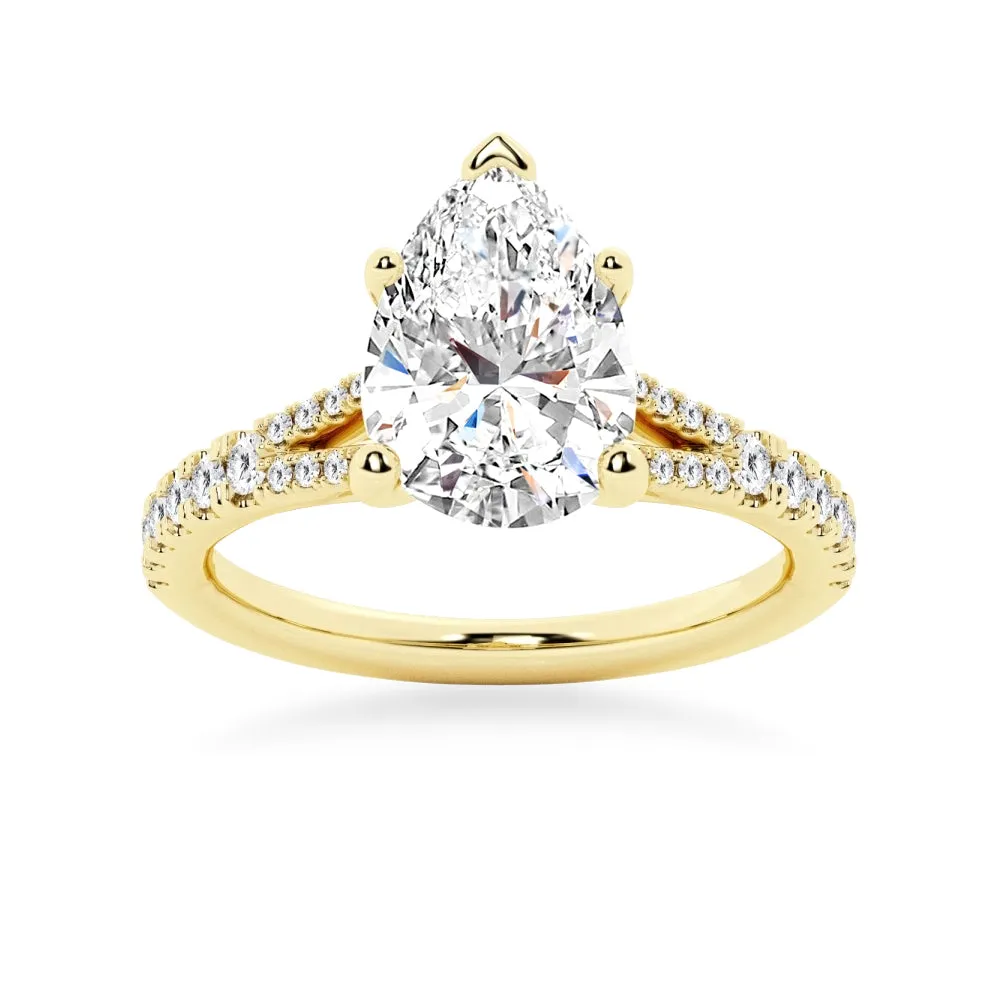 NEW Pear Shaped Split-Shank Moissanite Engagement Ring