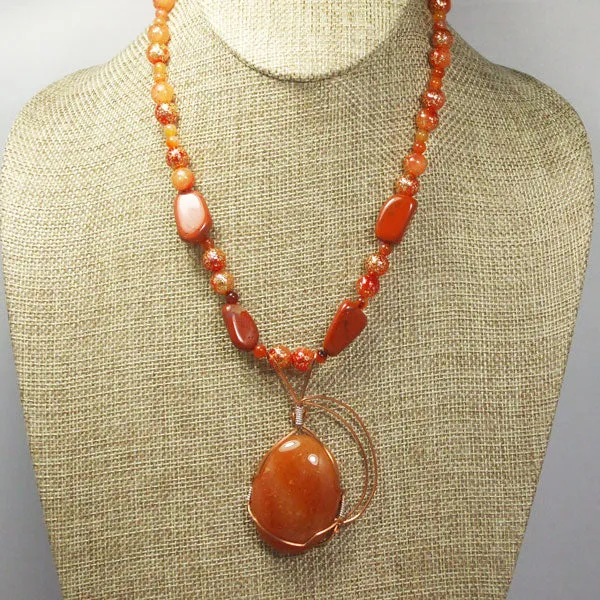 Odeda Carnelian Red Agate Cabochon Pendant Necklace