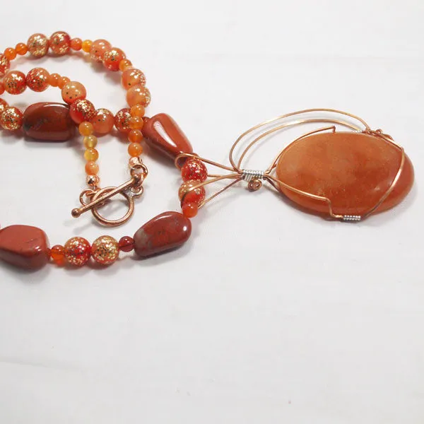 Odeda Carnelian Red Agate Cabochon Pendant Necklace