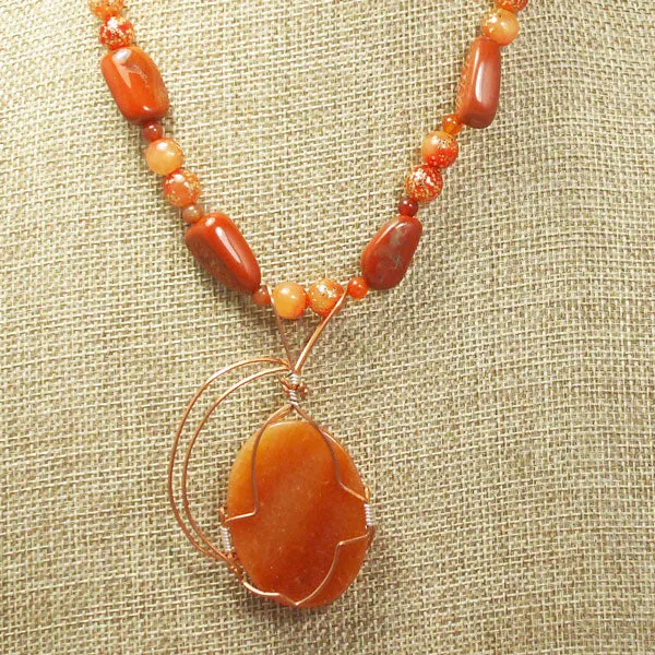 Odeda Carnelian Red Agate Cabochon Pendant Necklace