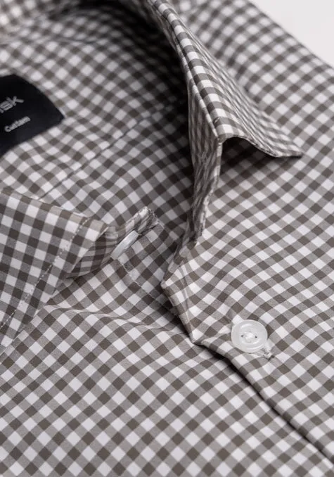 Olive Green Performance Stretch Gingham Shirt - Wrinkle Free