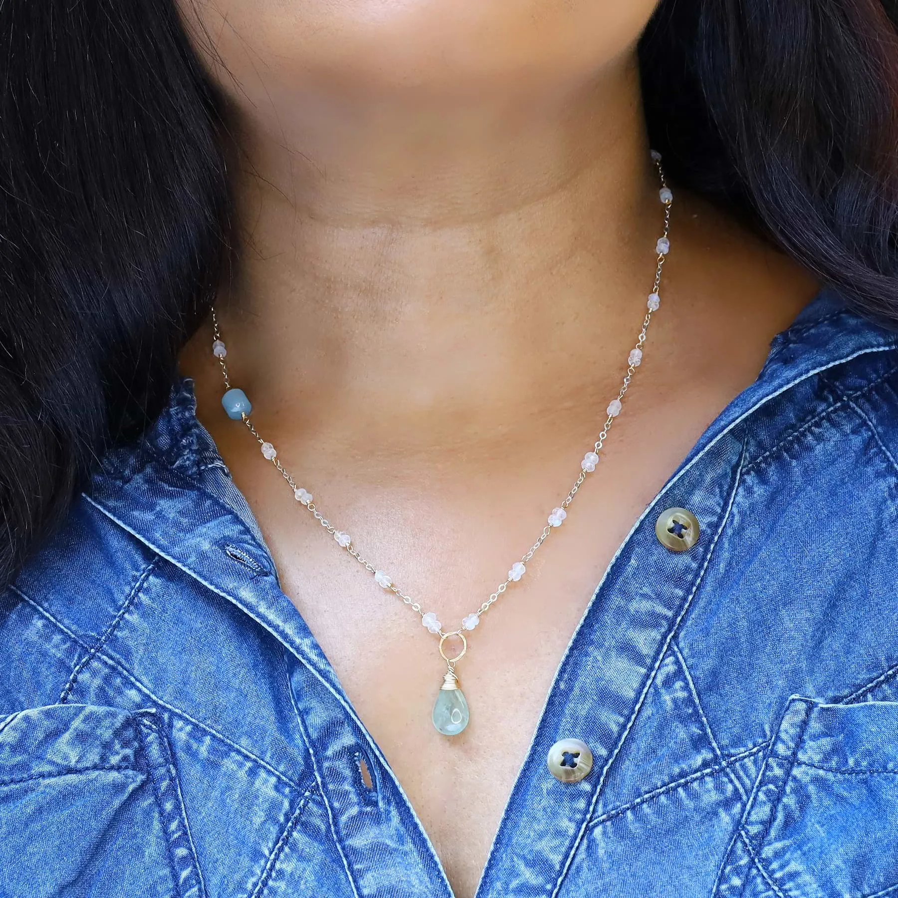 On A Clear Day - Aquamarine and Moonstone Necklace