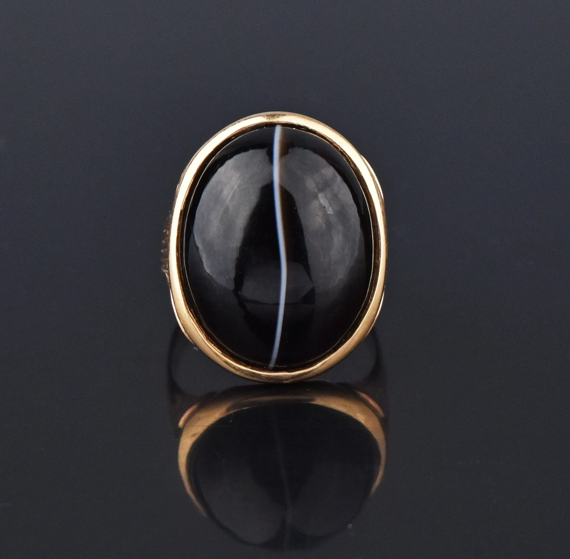 ON HOLD Victorian 14K Gold Banded Agate Cabochon Ring