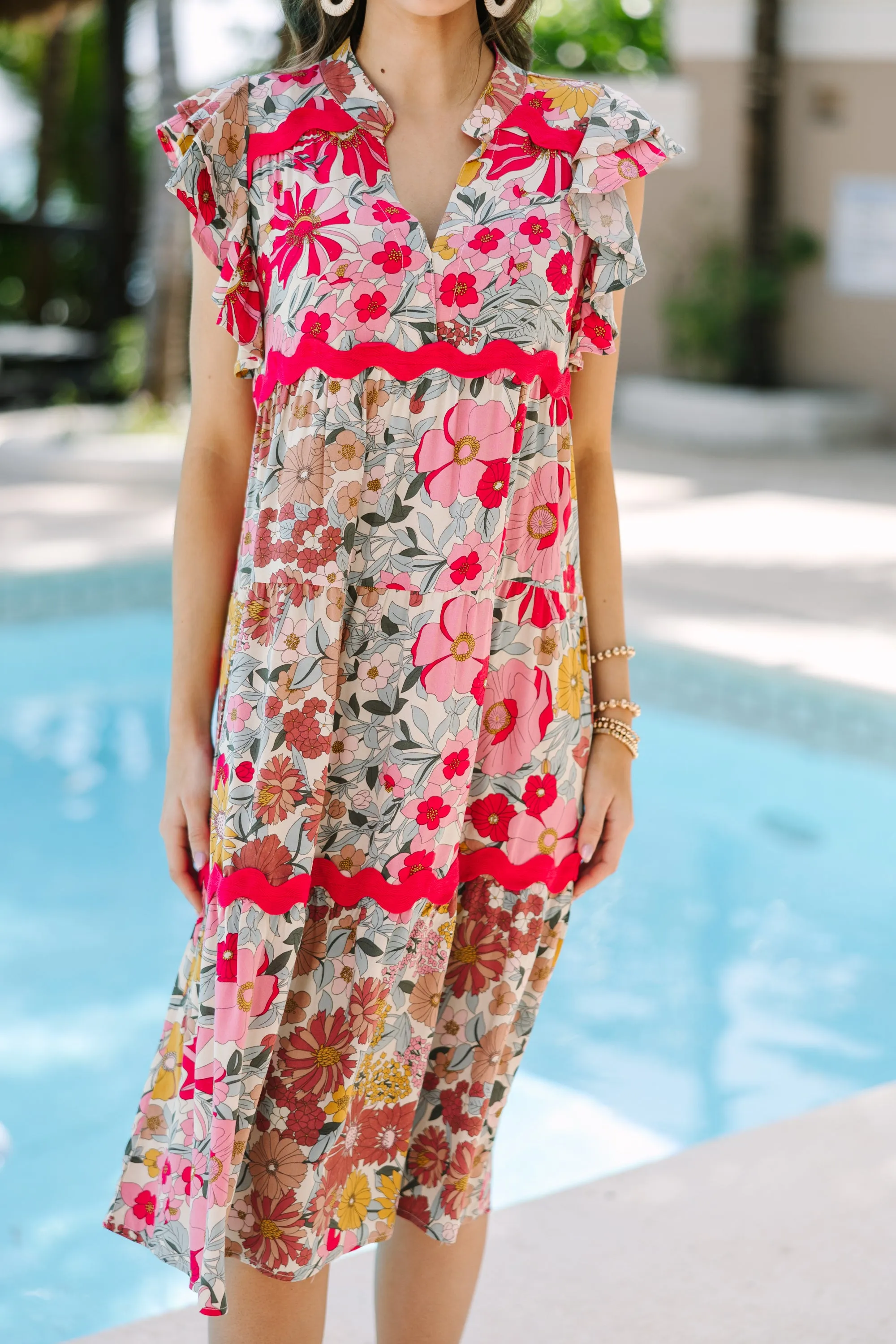 Open Your Heart Rose Pink Floral Midi Dress