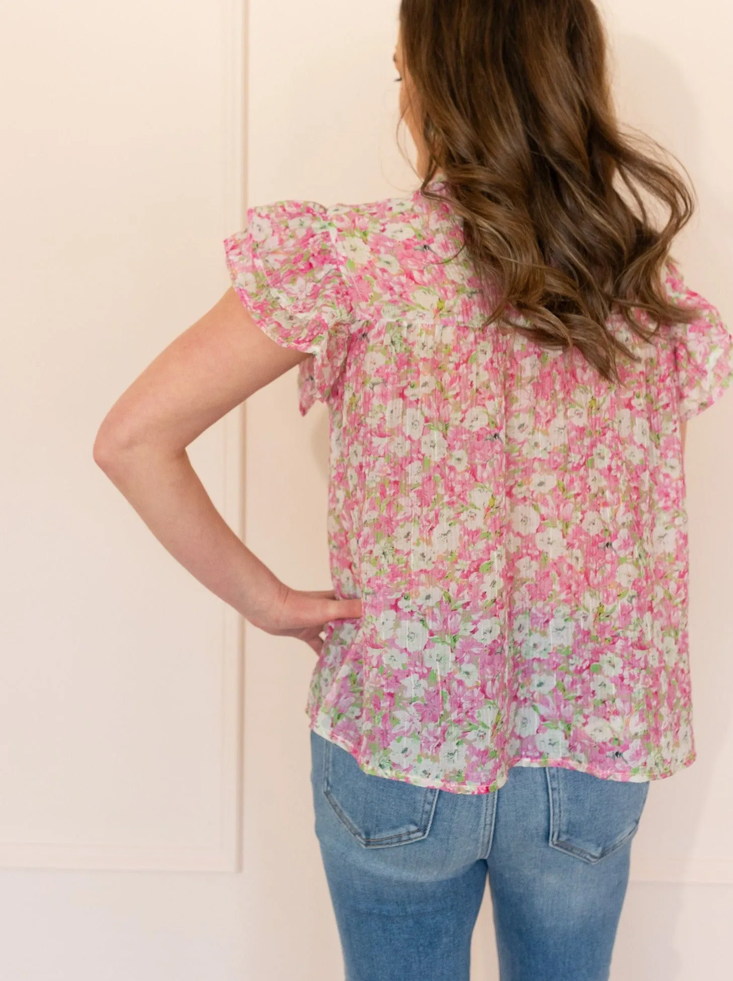 Pastel Floral Garden Flutter Sleeve Top