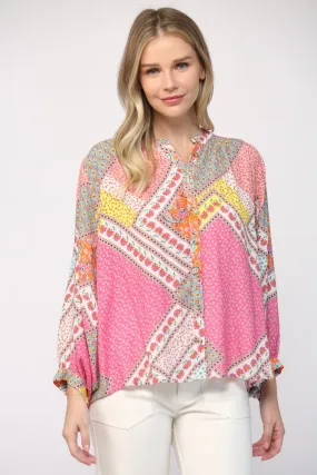 Patchwork Print Dolman Sleeve Top