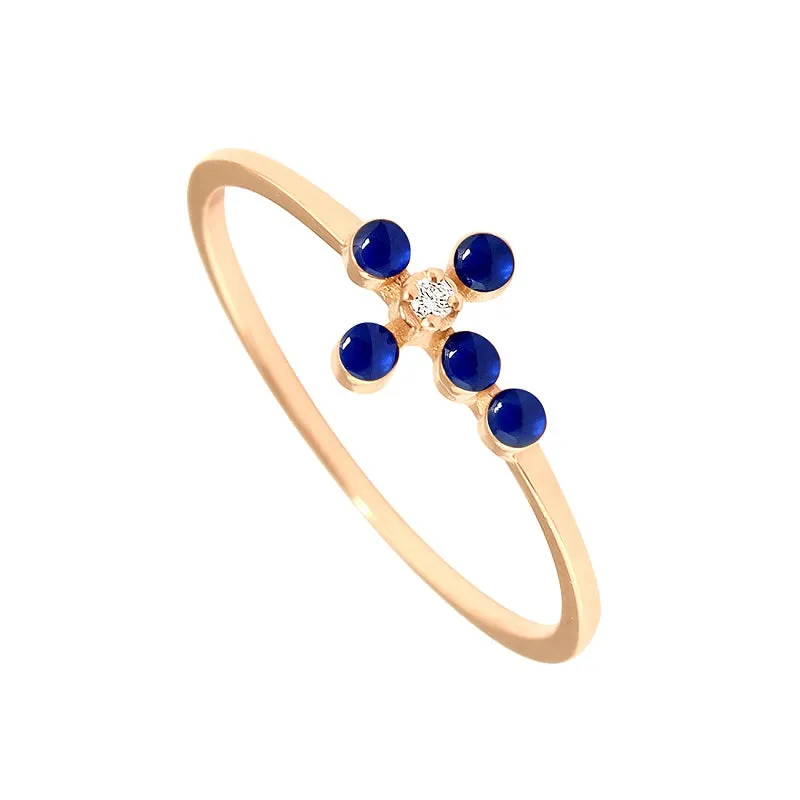 Pearled Cross Diamond Lapis Ring, Rose Gold, Size 6.25