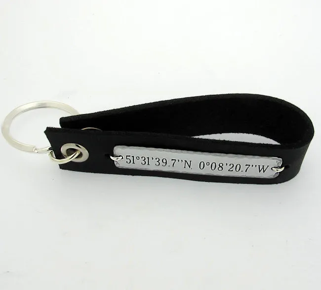 Personalized Latitude Longitude Leather Key Chain for Men