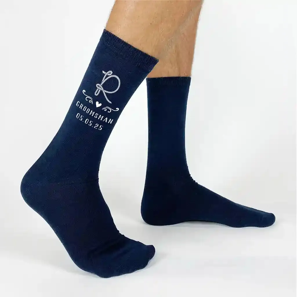 Personalized Monogram Groomsmen Socks for Rustic Ranch Wedding