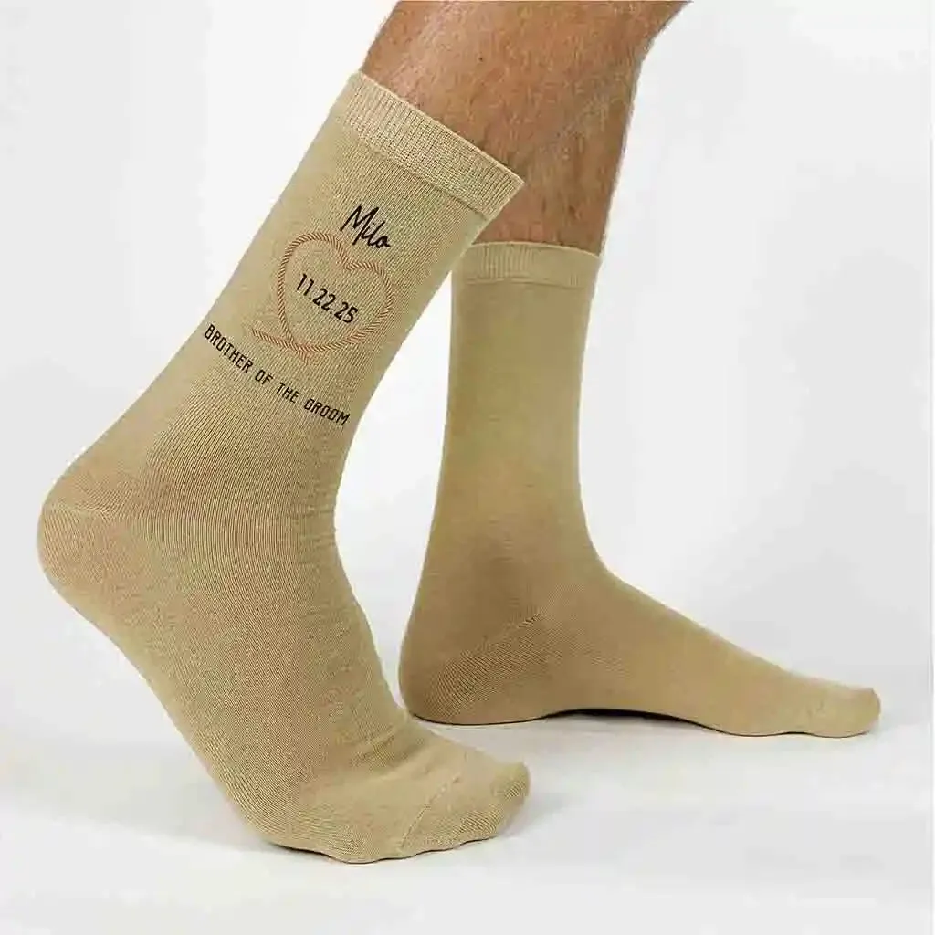 Personalized Rope Heart Groomsmen Socks for the Rustic Wedding Theme