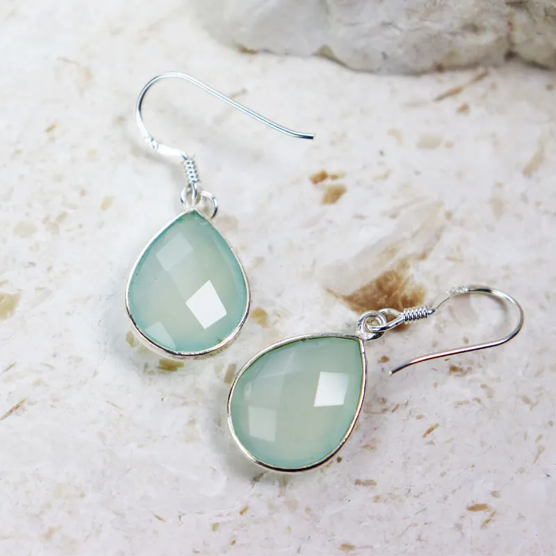 Picola Chalcedony Teardrop Silver Earrings