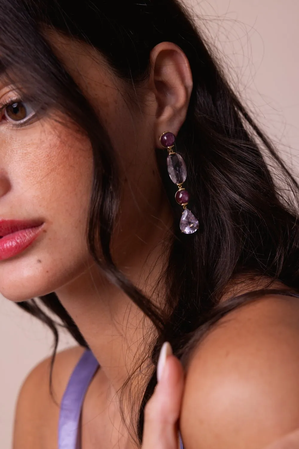 Pink Amethyst Ruby Drop Earrings