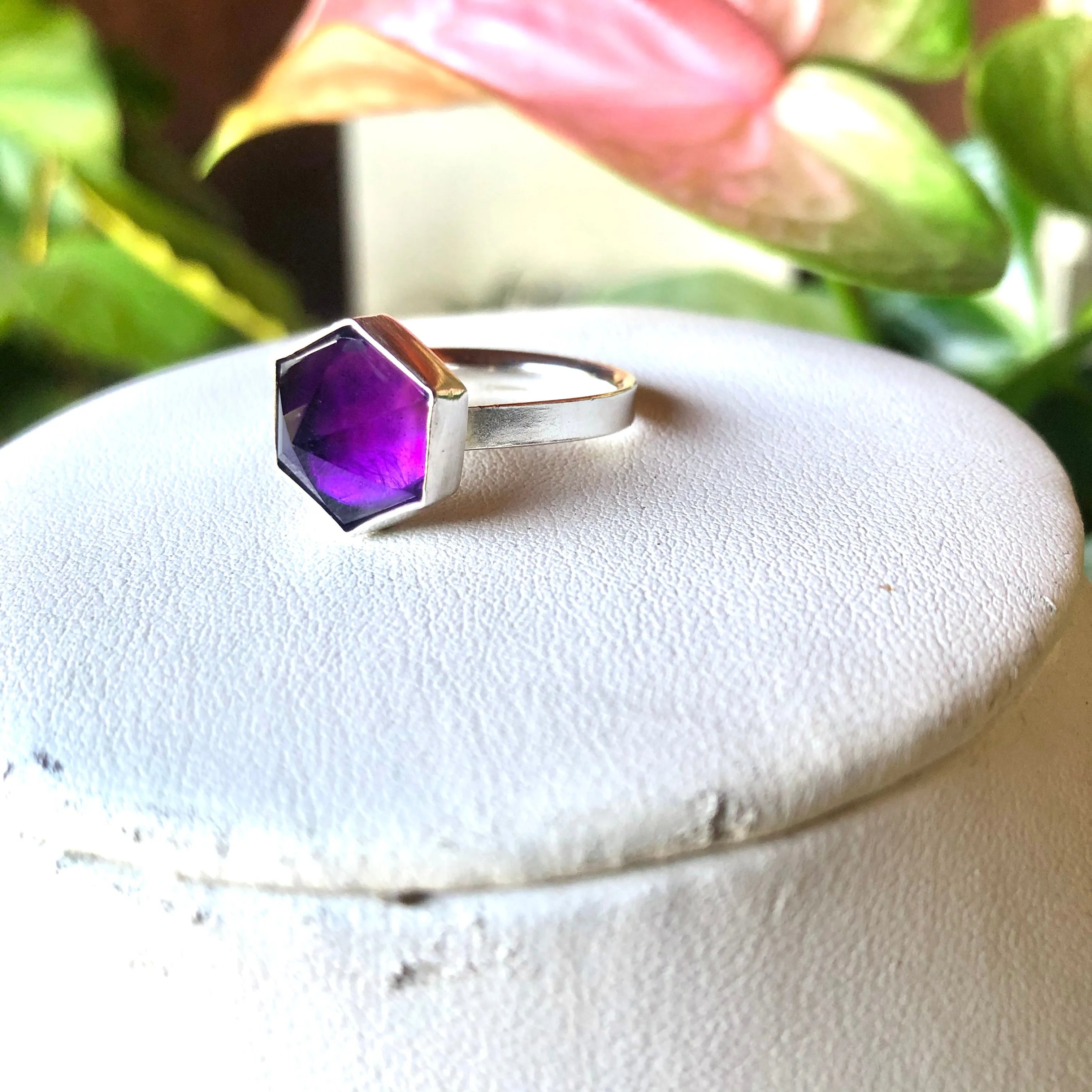 Pointy hex amethyst ring