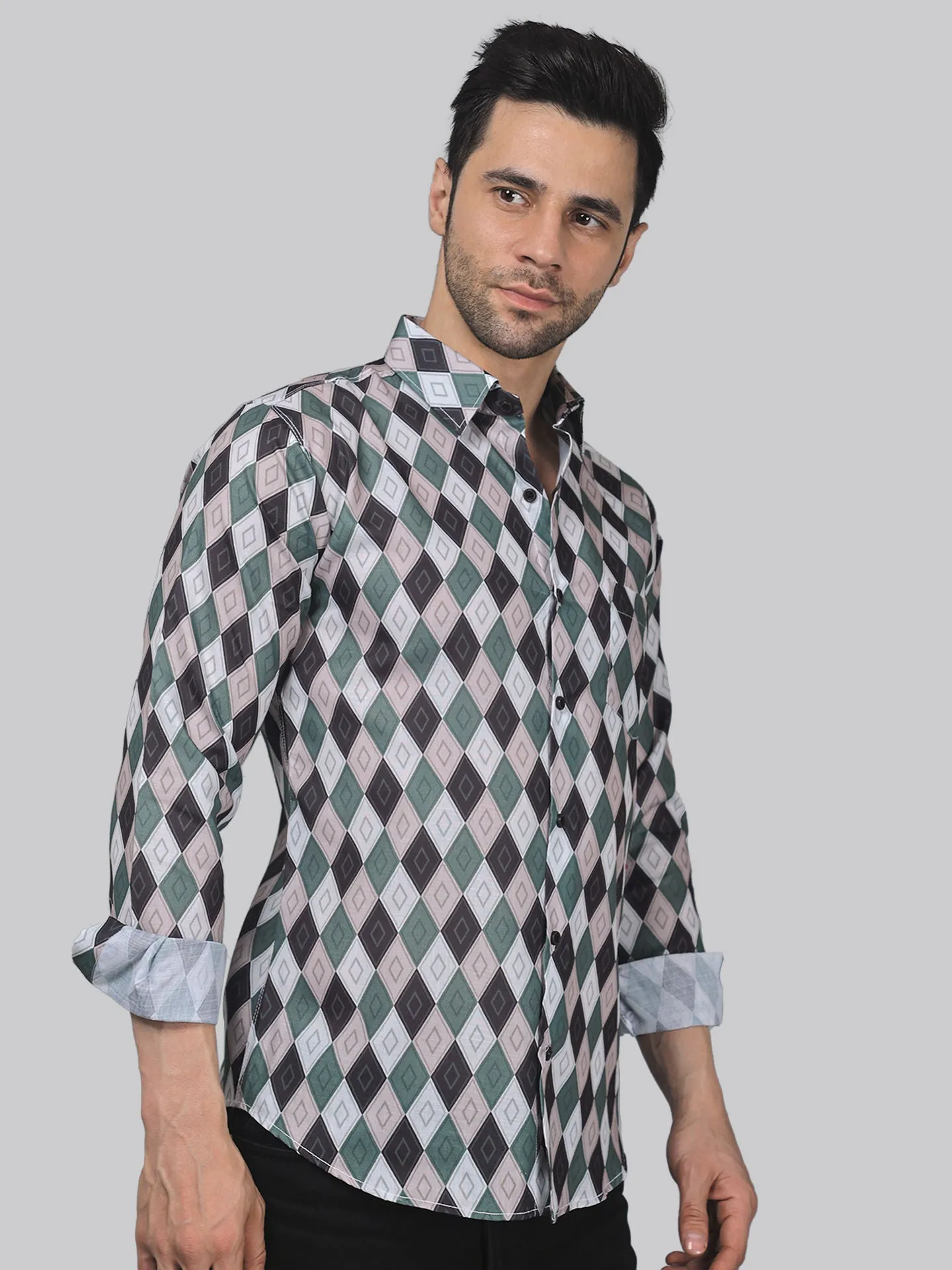 Preppy Men's Printed Full Sleeve Cotton Button-Up Shirt For Men