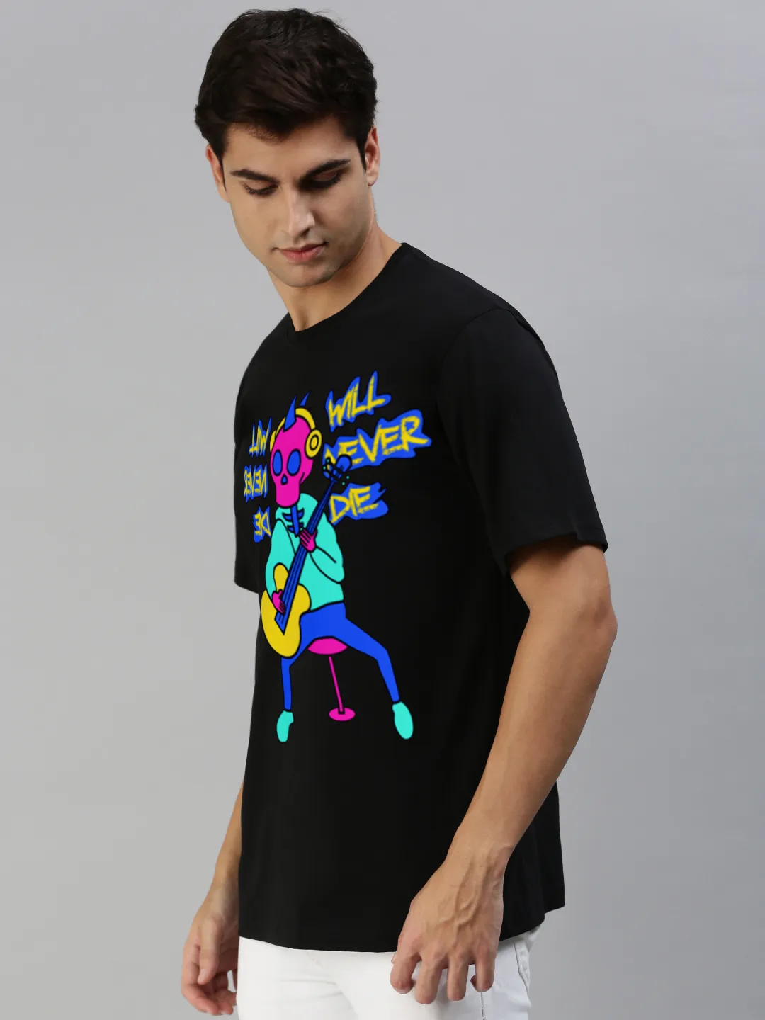 Punkster Black Oversized Front Graphic Printed Tshirt