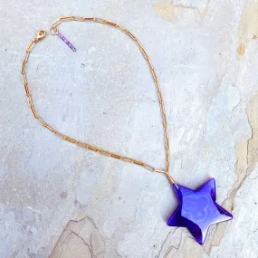 Purple Agate Star Pendant on 14 Kt gf Chain w/ Amethyst Gemstones