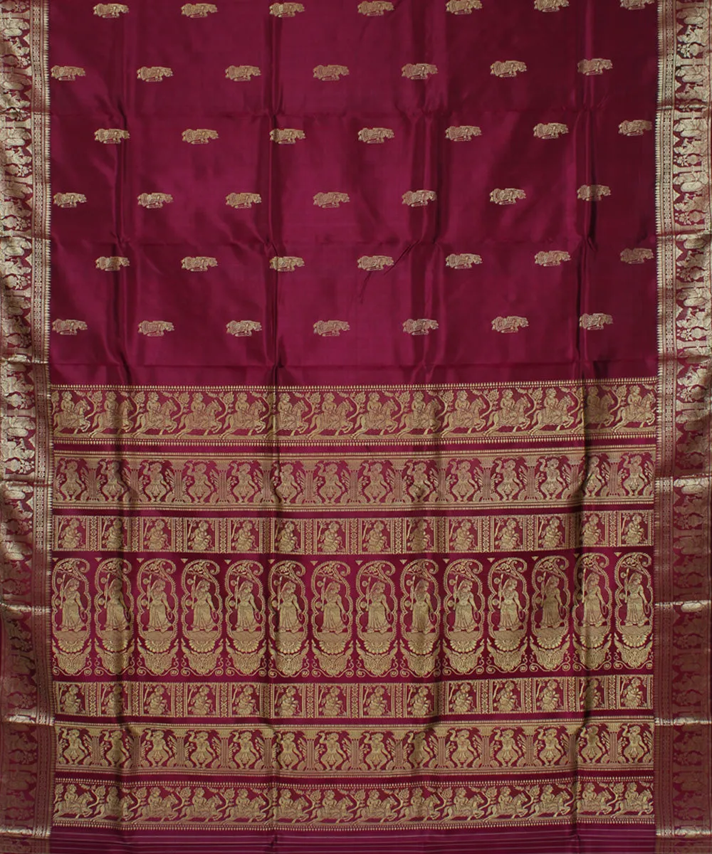 Raddish maroon handwoven baluchari silk saree