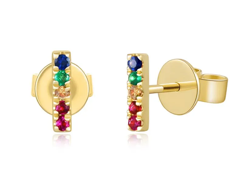 Rainbow Bar Earrings in Yellow Gold