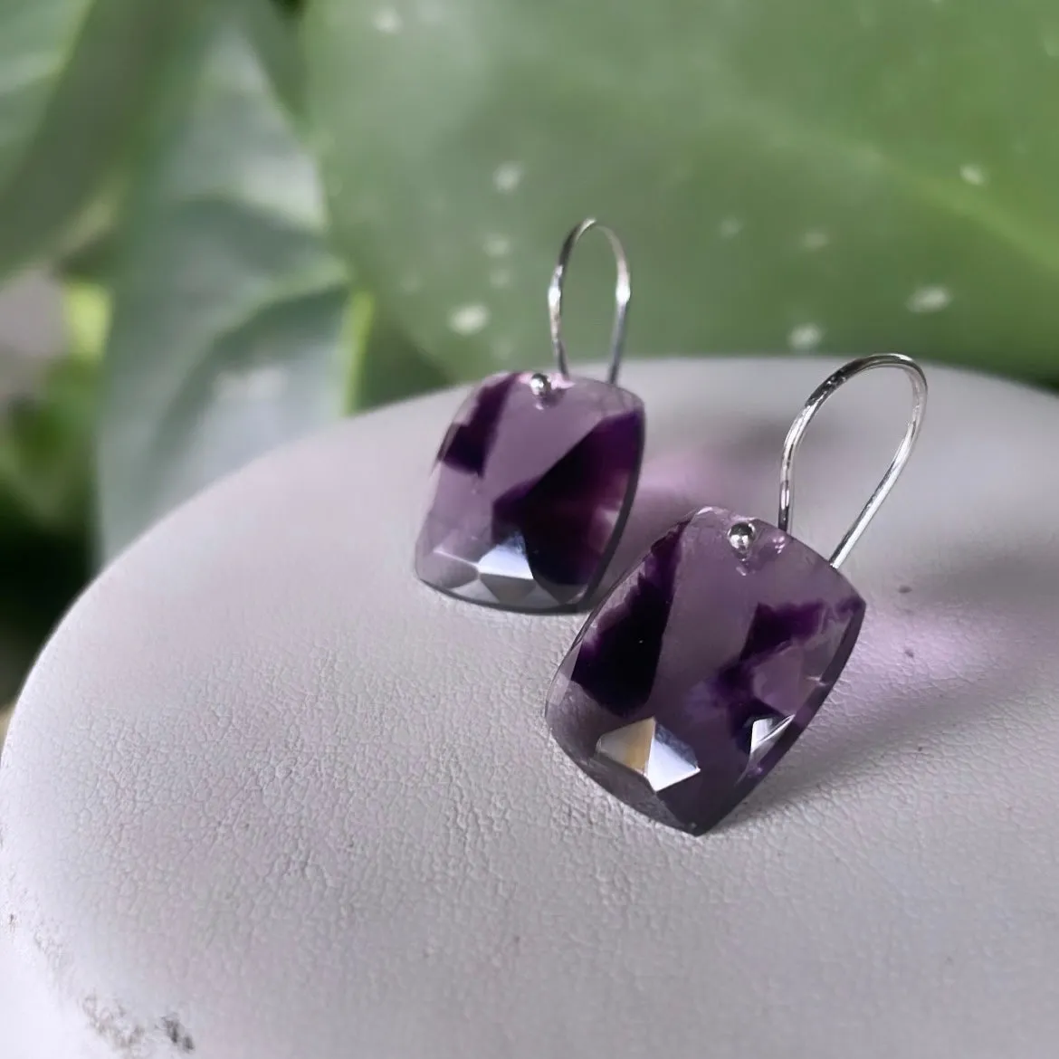 Rectangle Trapiche Amethyst Earrings