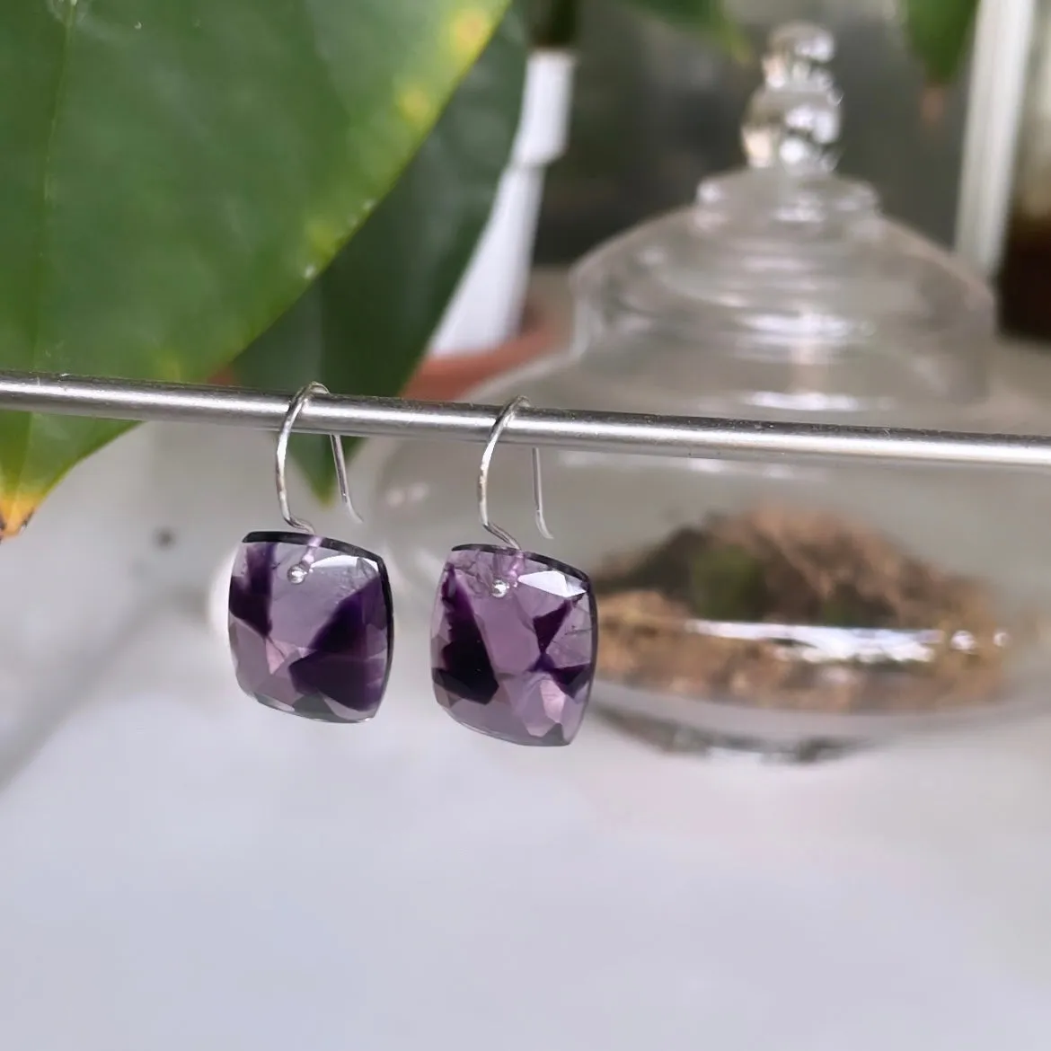 Rectangle Trapiche Amethyst Earrings