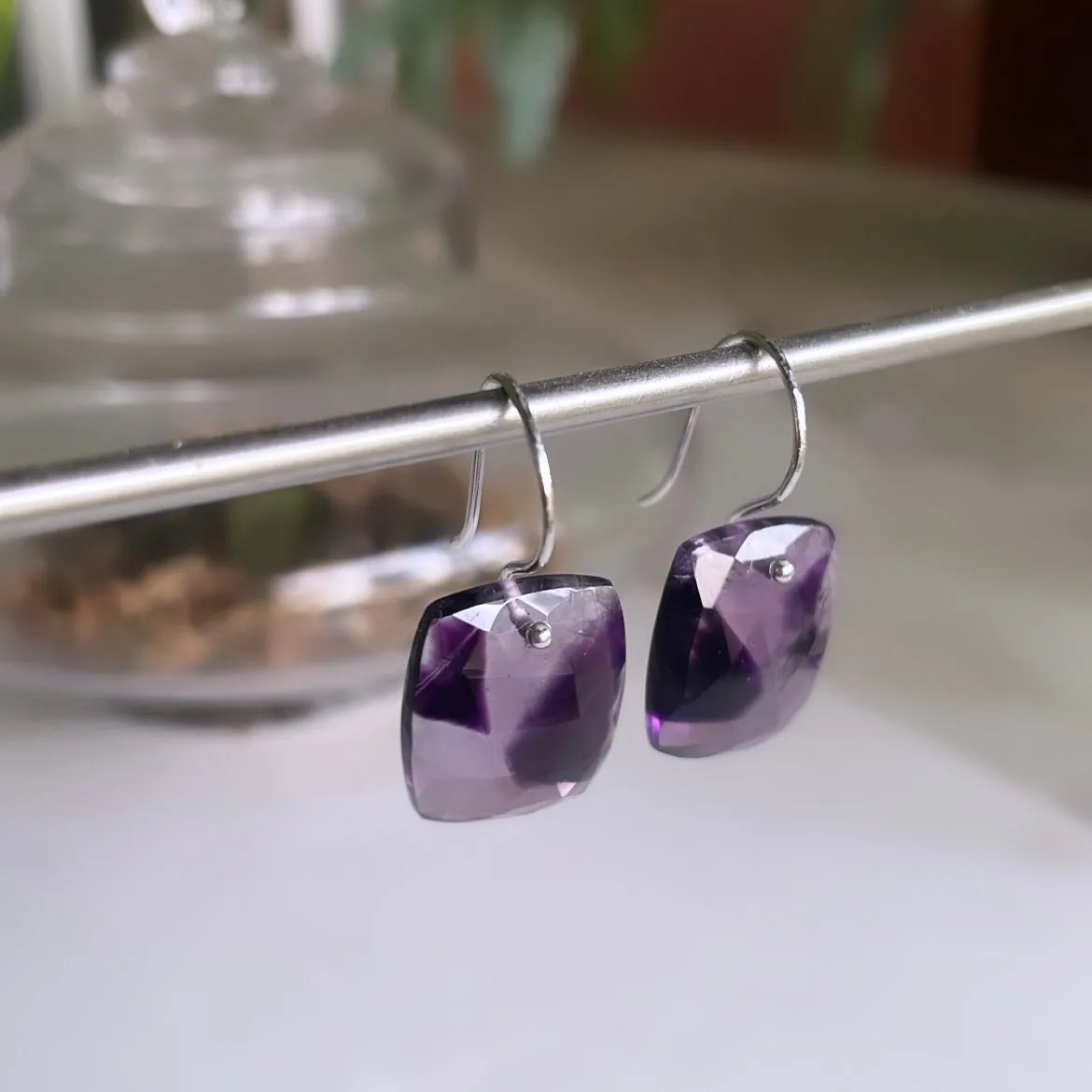 Rectangle Trapiche Amethyst Earrings