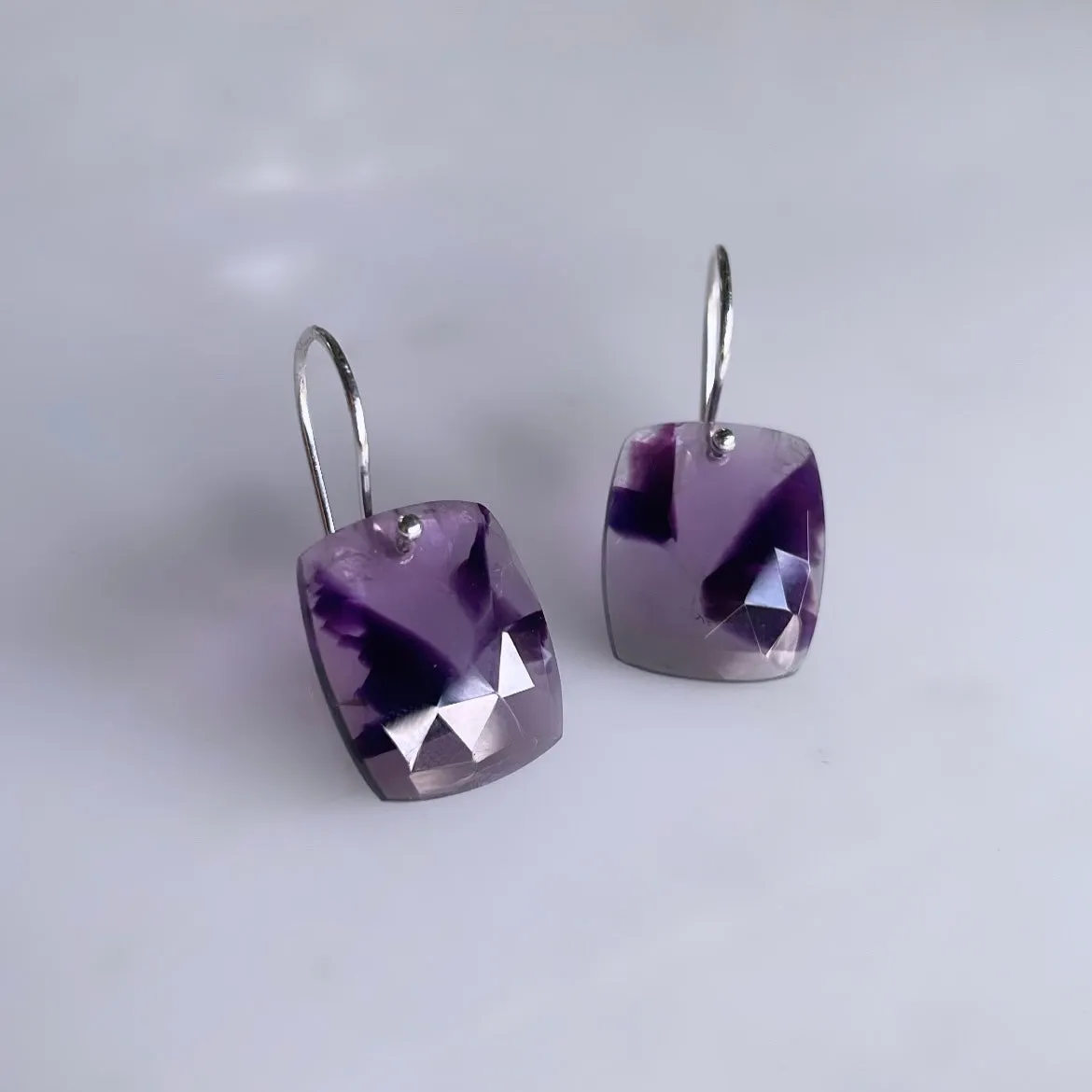 Rectangle Trapiche Amethyst Earrings