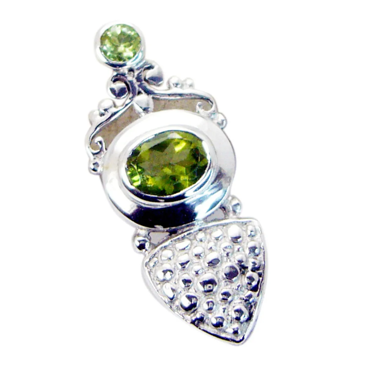 Riyo Attractive Gemstone Multi Faceted Green Peridot Sterling Silver Pendant Gift For Christmas