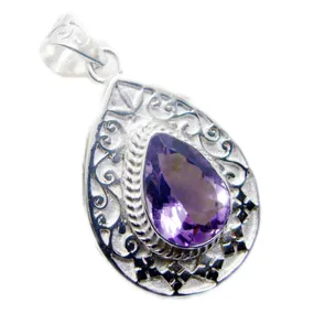 Riyo Bewitching Gemstone Pear Faceted Purple Amethyst 1001 Sterling Silver Pendant Gift For Birthday