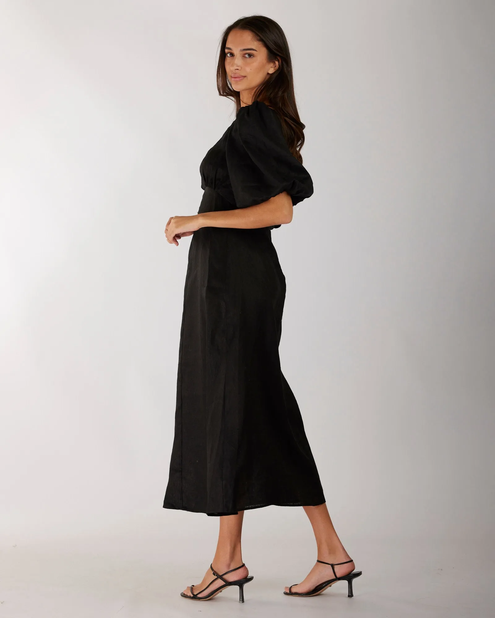 Romilly Linen Midi Dress - Black