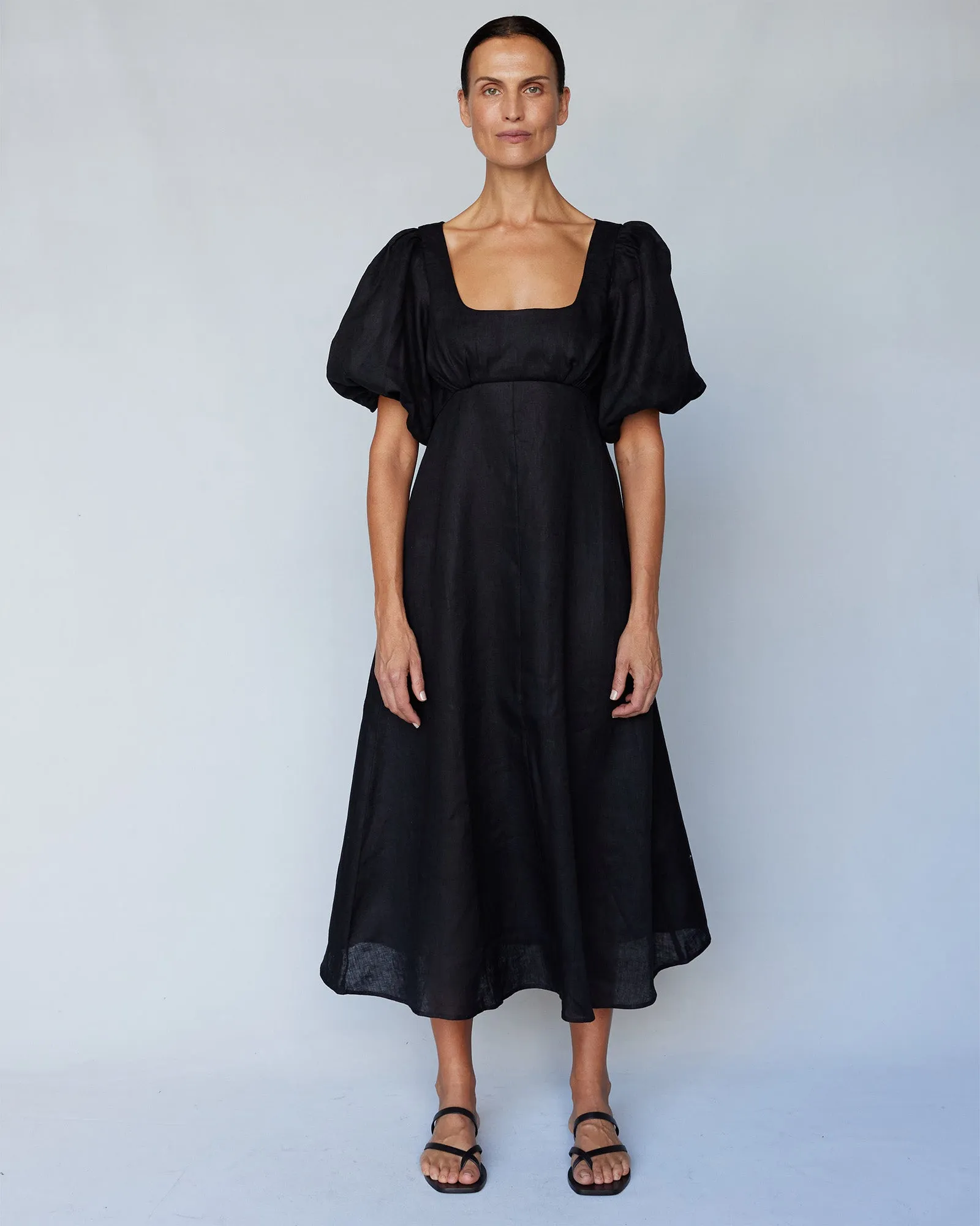 Romilly Linen Midi Dress - Black