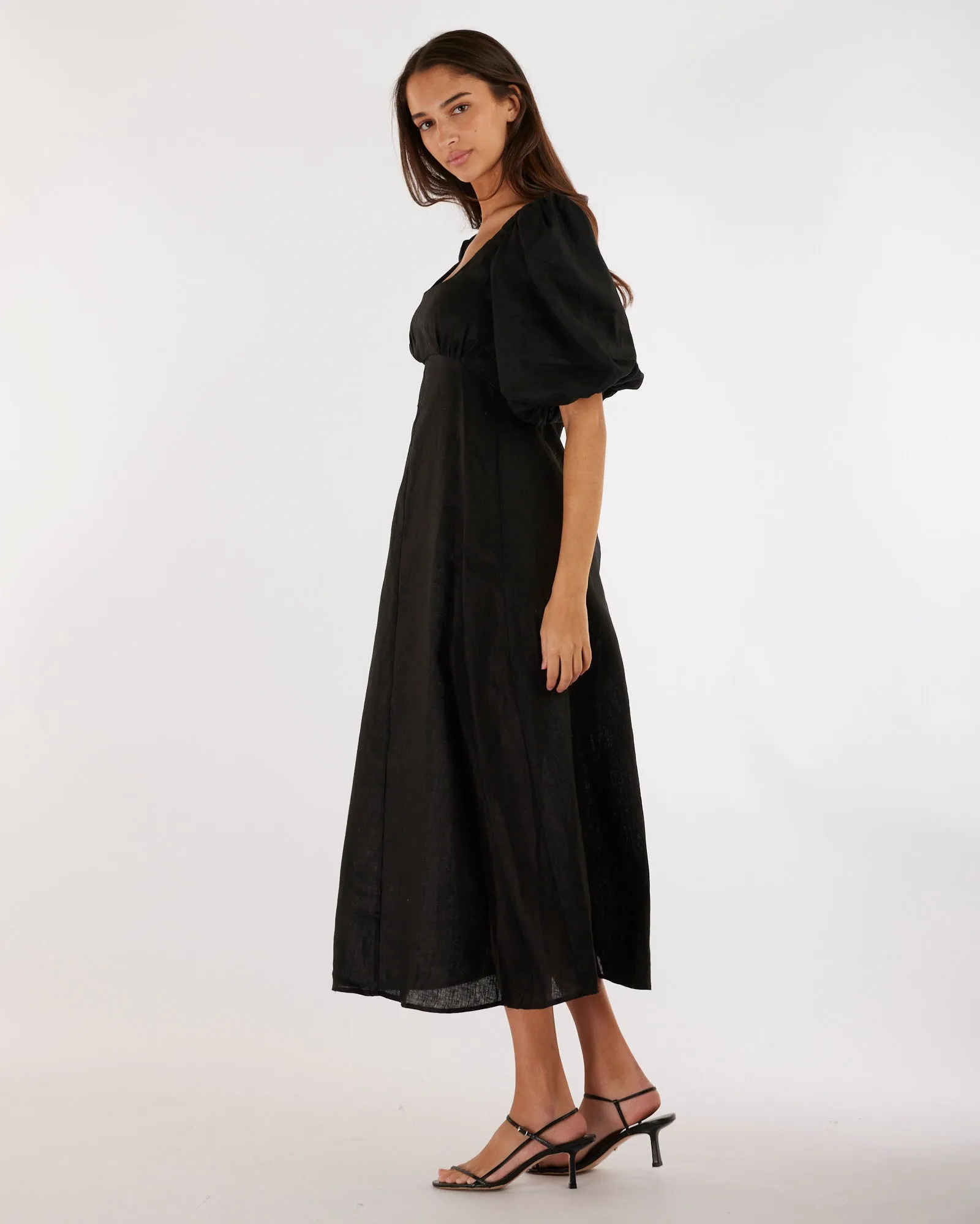 Romilly Linen Midi Dress - Black