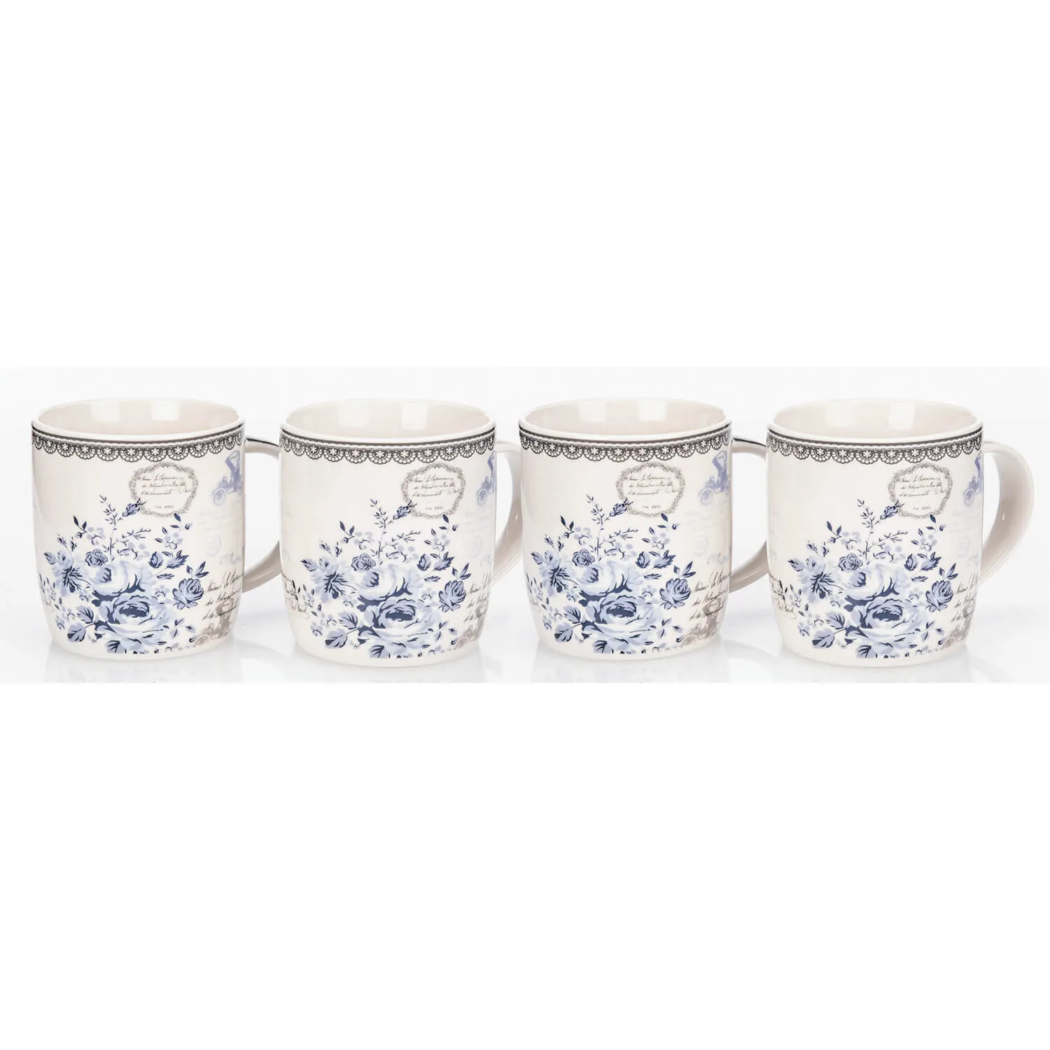 Rose Blue Bone China 4-Piece Mug Set