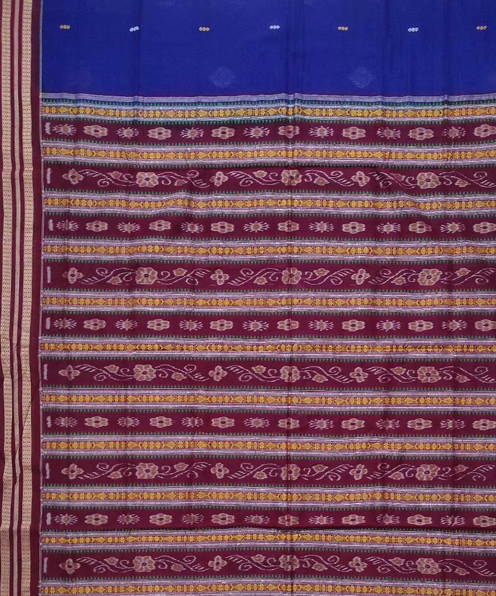 Royal blue maroon bomkai handloom cotton saree