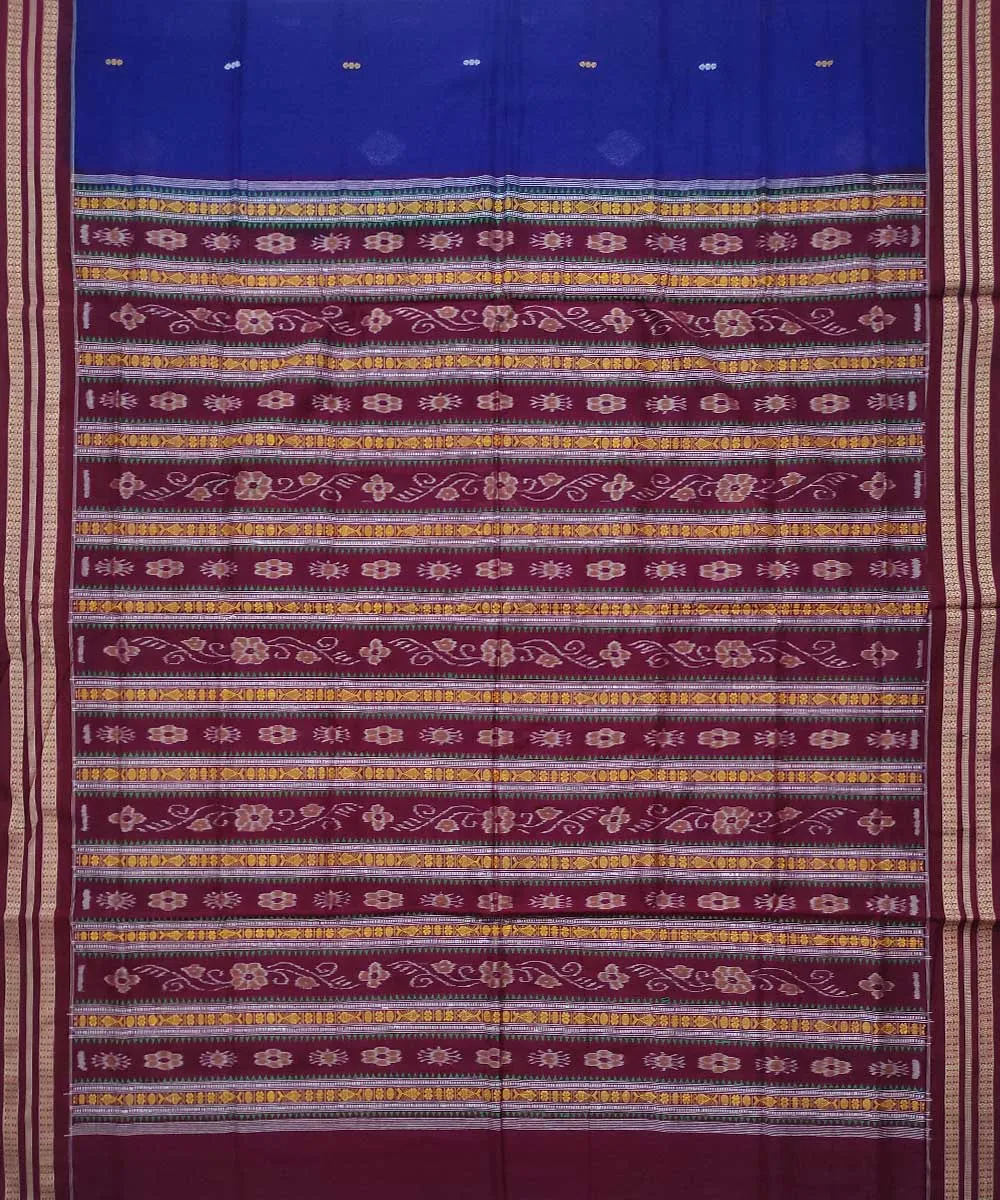 Royal blue maroon bomkai handloom cotton saree