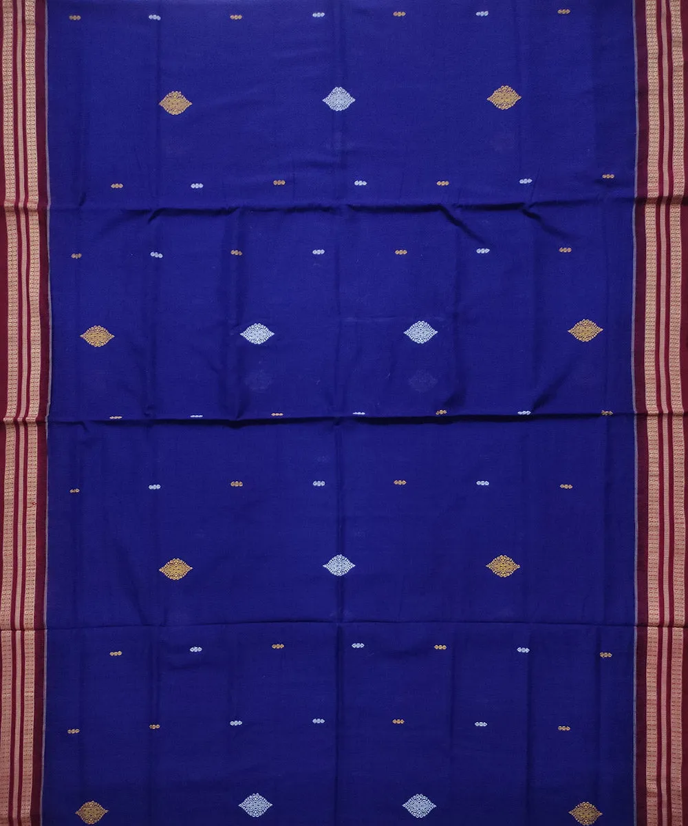 Royal blue maroon bomkai handloom cotton saree