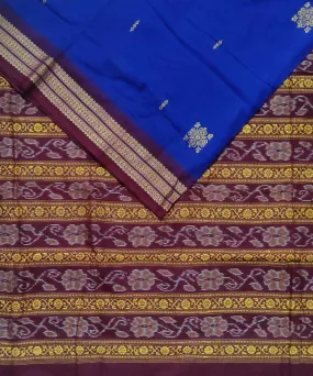 Royal blue maroon handloom bomkai cotton saree