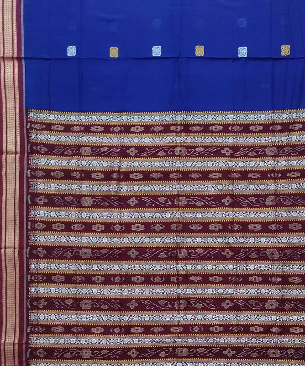 Royal blue maroon handloom cotton bomkai saree