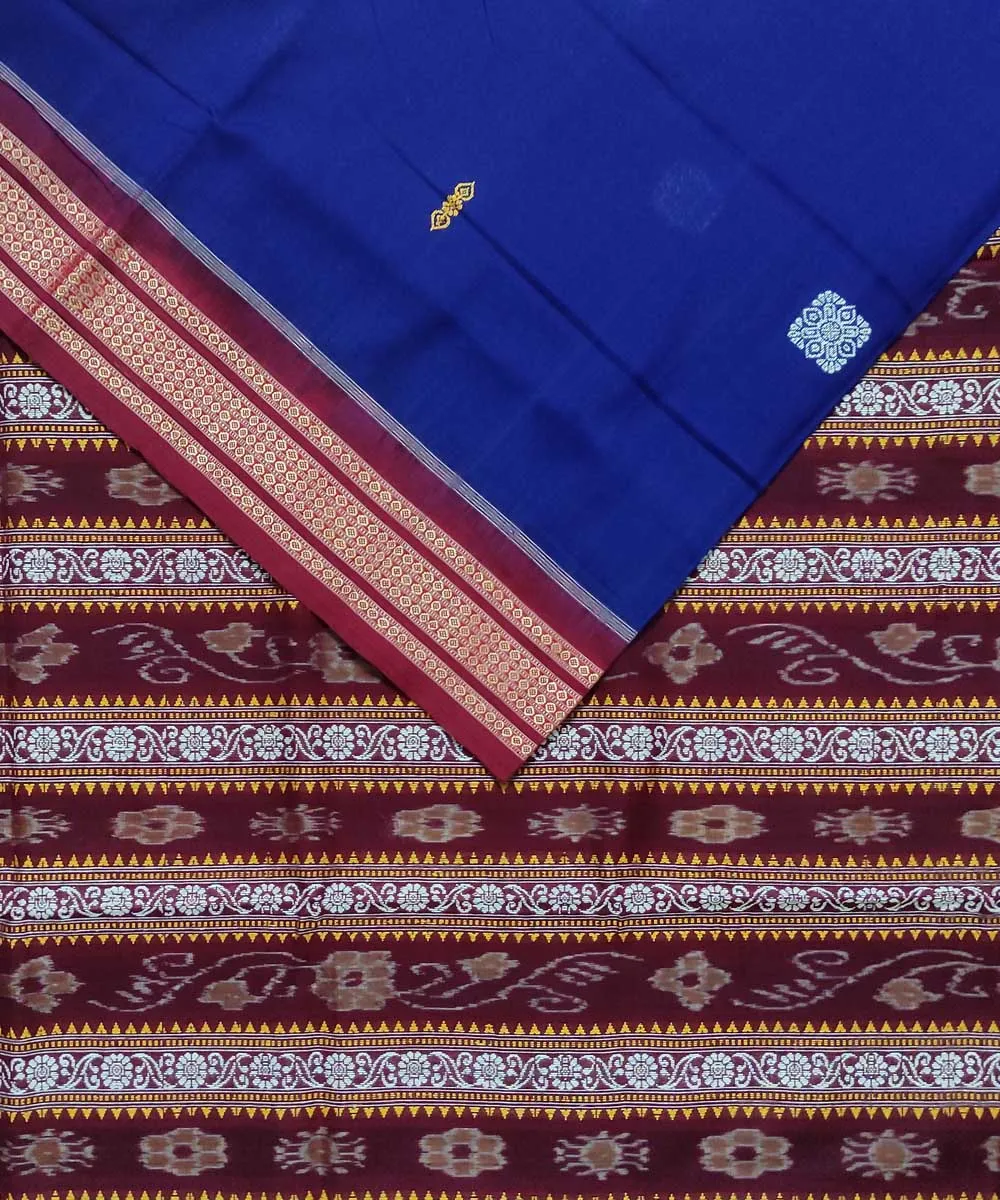 Royal blue maroon handloom cotton bomkai saree