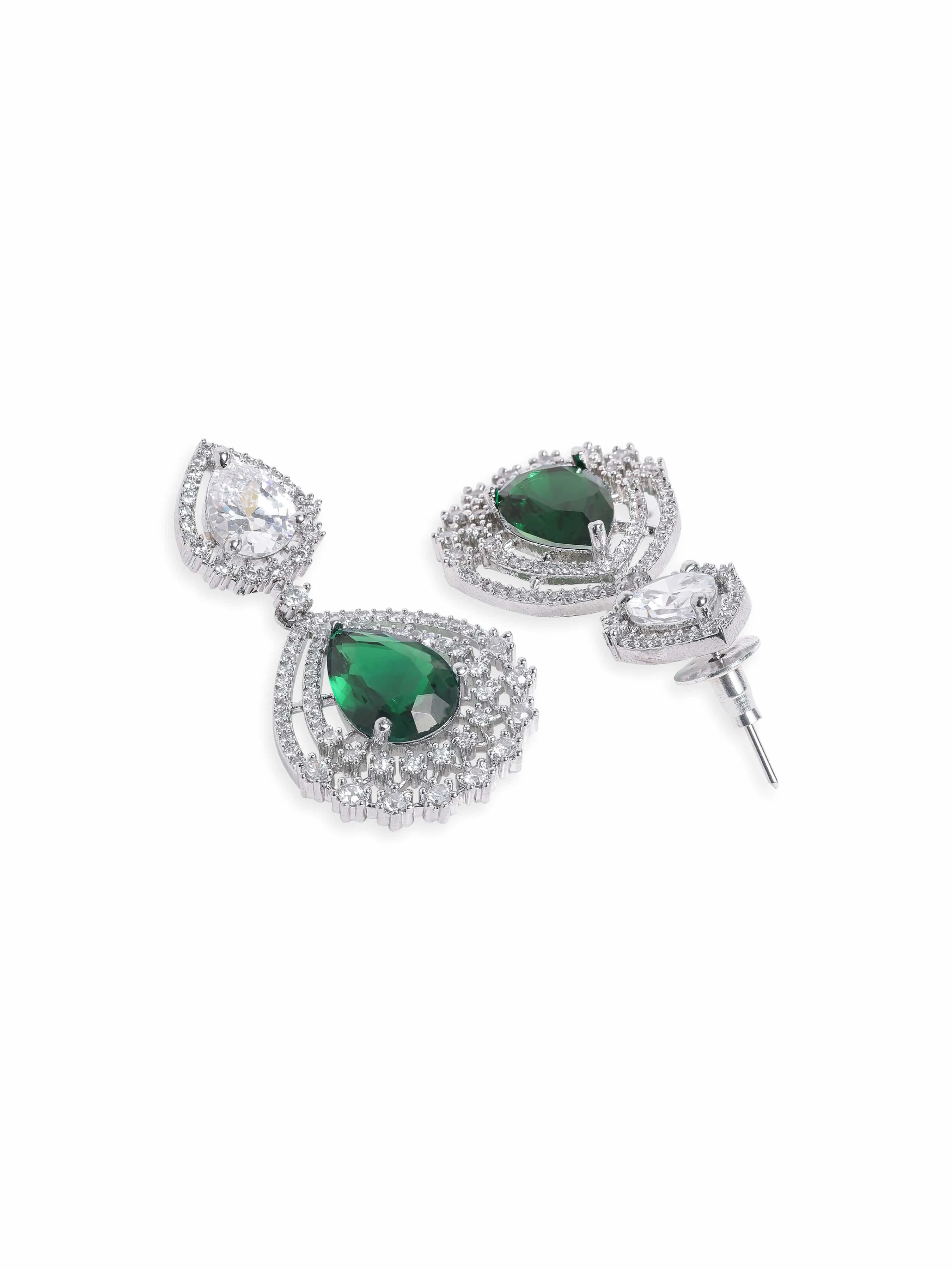 Rubans Rhodium plated Sapphire Green Zirconia Tear drop Chic Earring