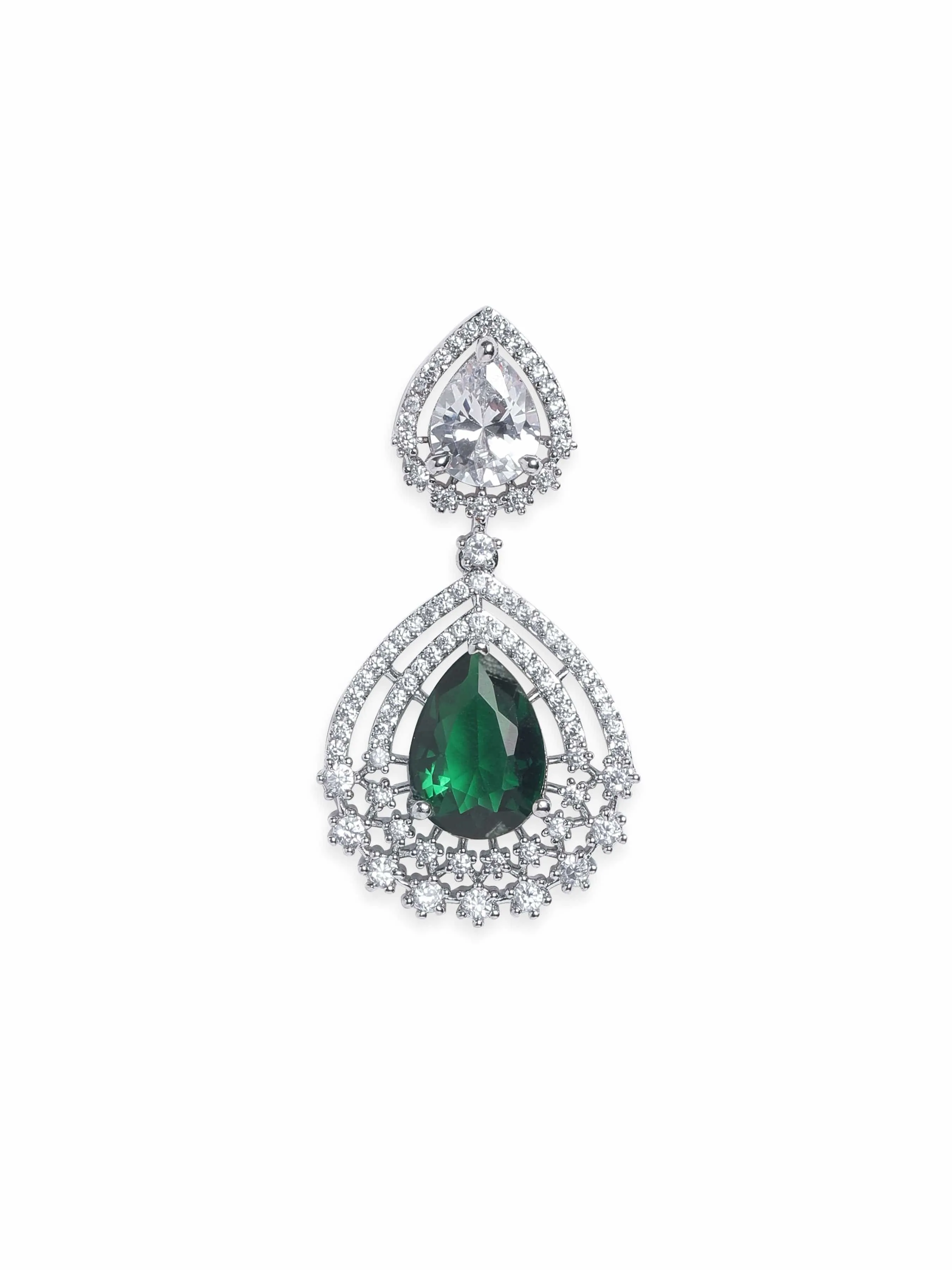 Rubans Rhodium plated Sapphire Green Zirconia Tear drop Chic Earring