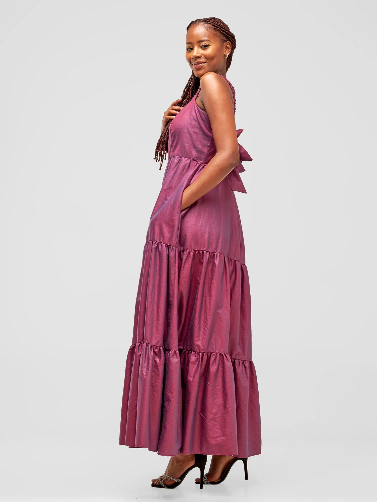 Safari Kikoy Tie Back Maxi Dress - Dark Maroon